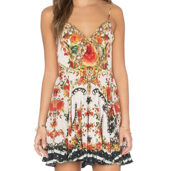 Camilla La Rosa Short Dress Tie Front 100% Silk Rhinestone Embellished 2 - Picture 10 of 10